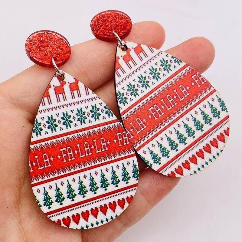 Wholesale Christmas Water Drop Wooden Earrings